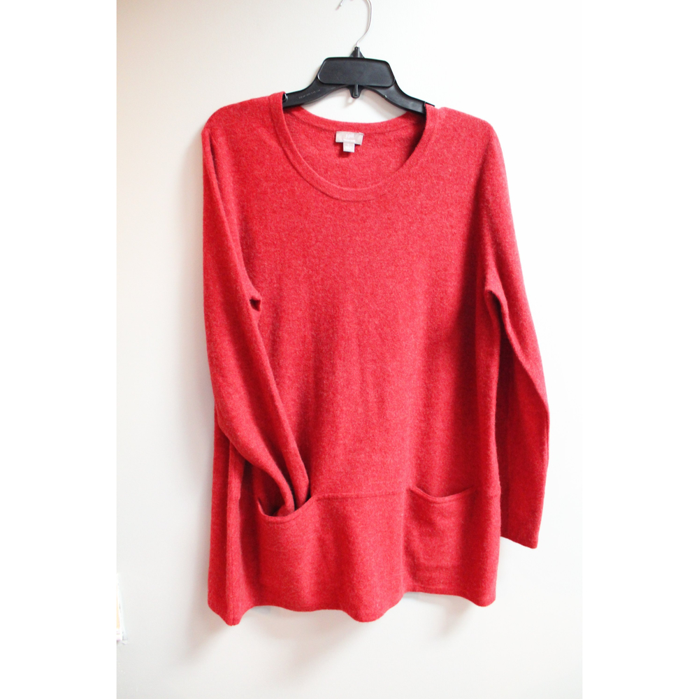 J Jill Red Wool and Cashmere Italian Yarn Sweater with Pockets Size L